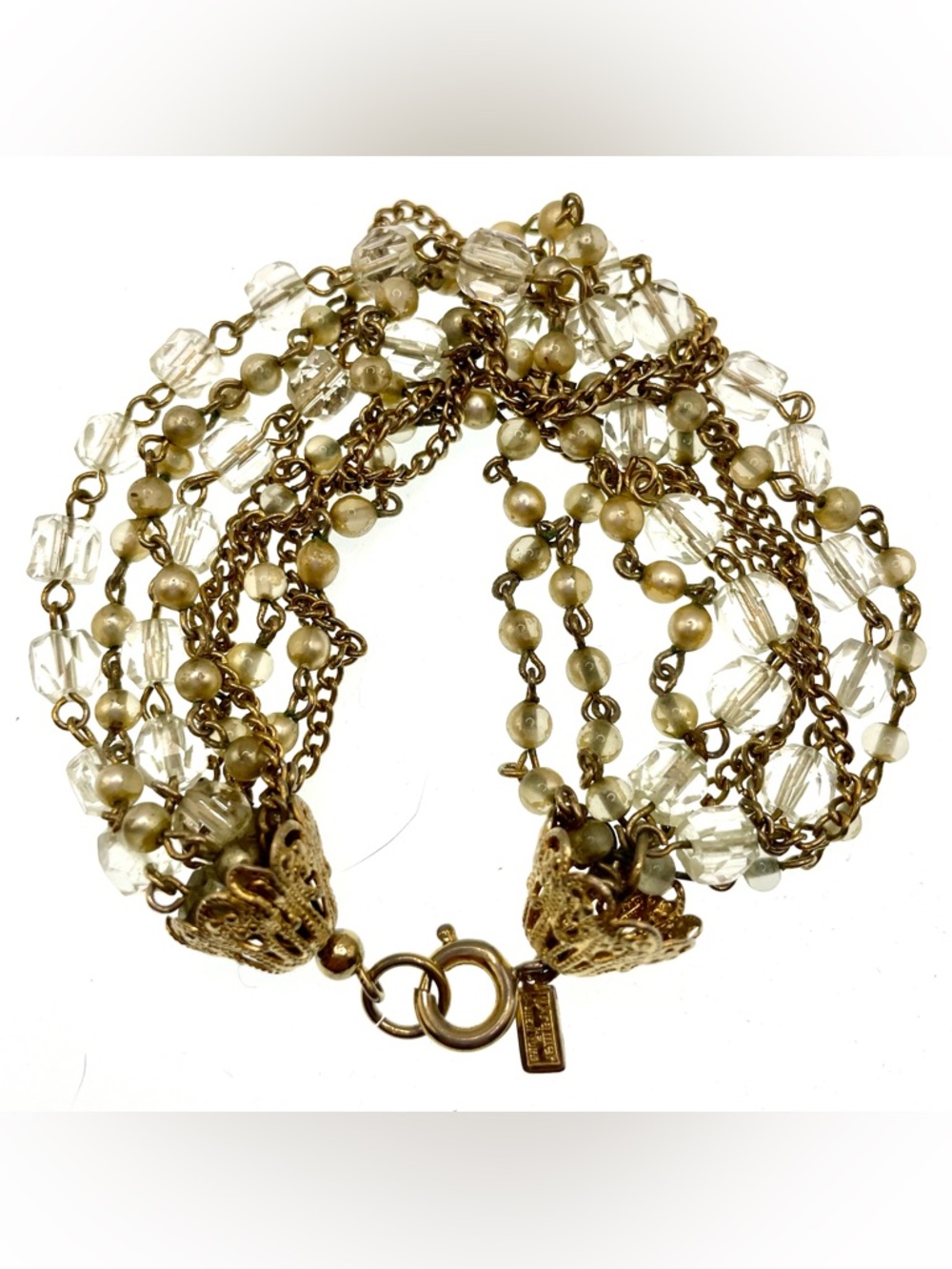 Vintage Kramer of New York Multi Strand Beaded and Gold Tone Chain Bracelet MCM